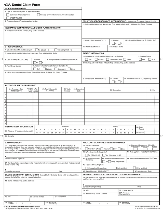 Dental Claim Form screenshot