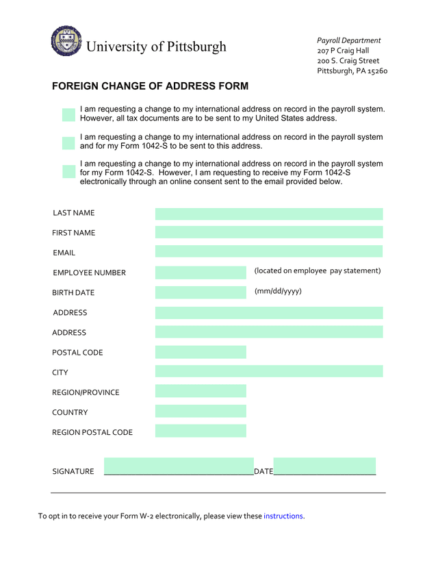 Foreign Change Of Address Form screenshot