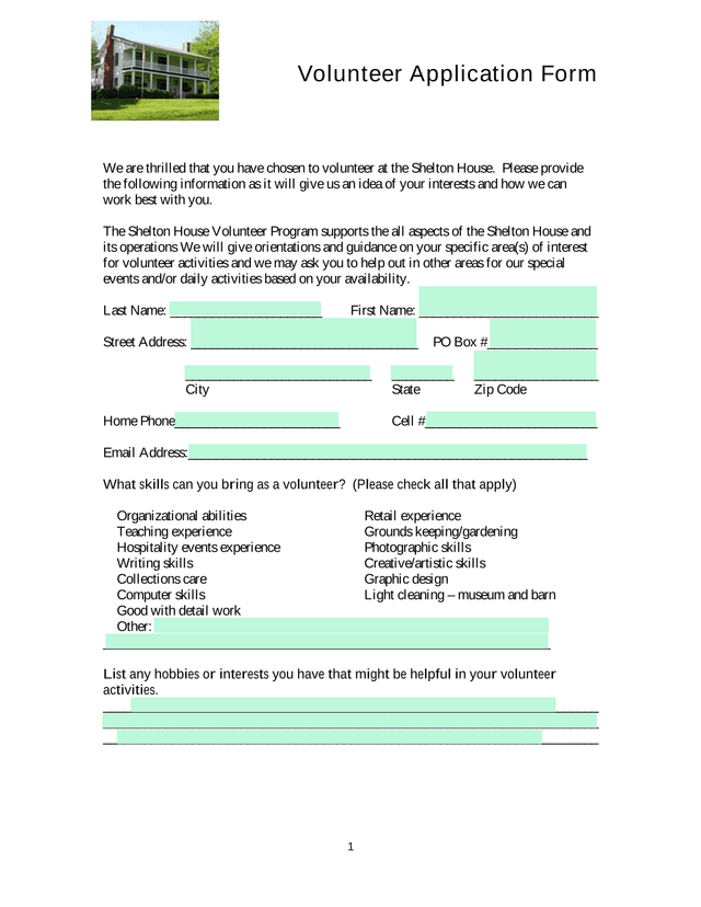 Volunteer Application Form screenshot