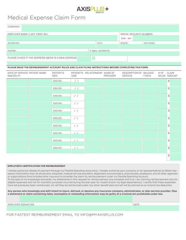 Medical Expense Claim Form screenshot