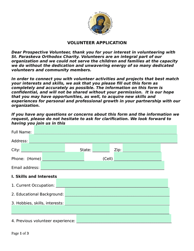 Volunteer Application screenshot