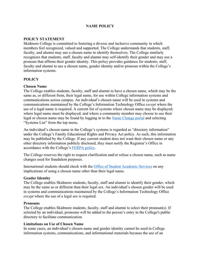 NAME POLICY screenshot