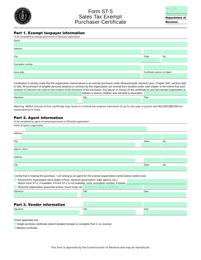 Sales Tax Exempt Purchaser Certificate screenshot