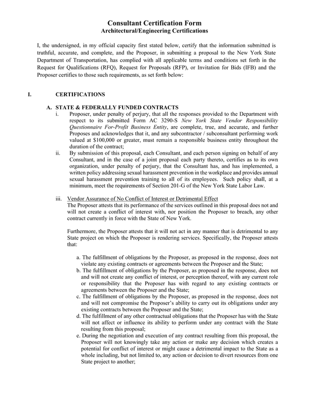 Consultant Certification Form screenshot