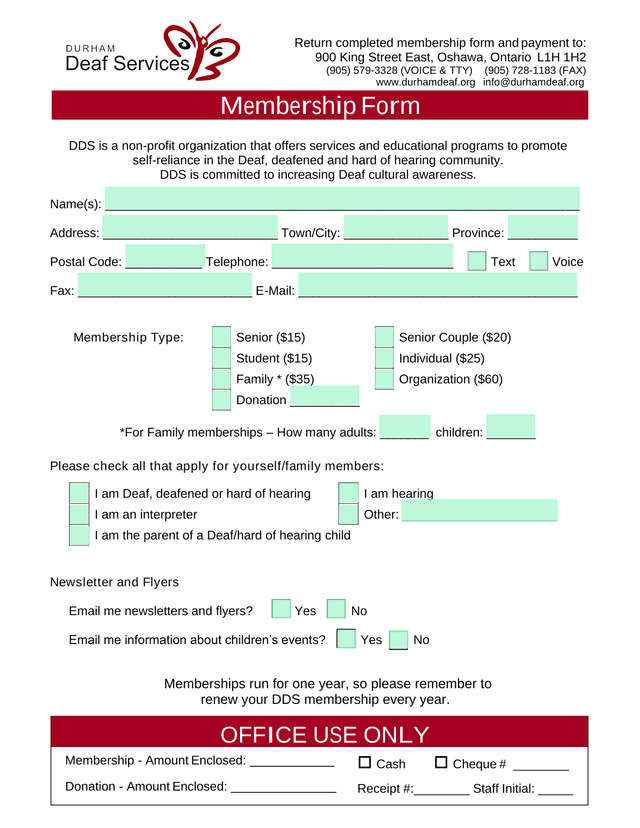 Membership Form screenshot