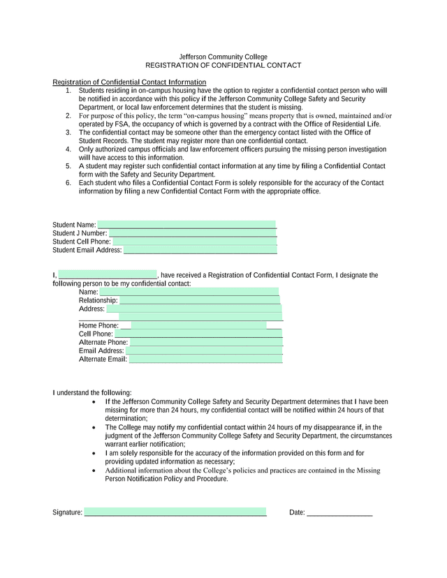 Registration Of Confidential Contact screenshot