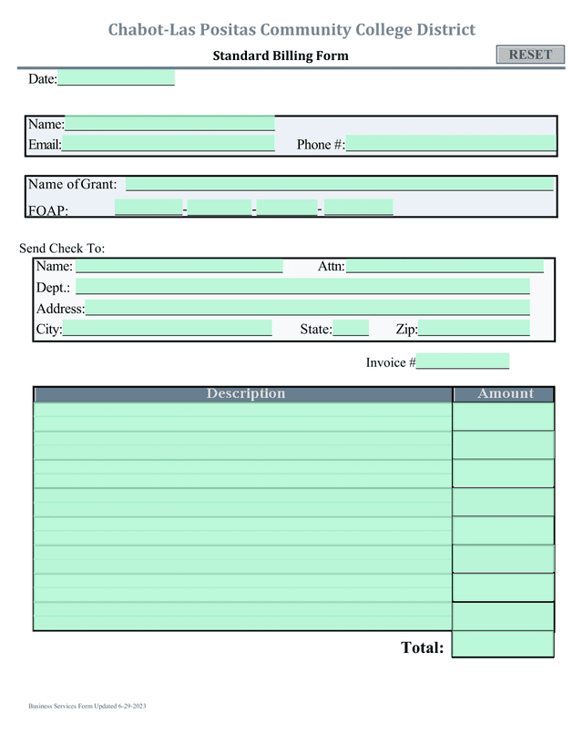 Standard Billing Form screenshot