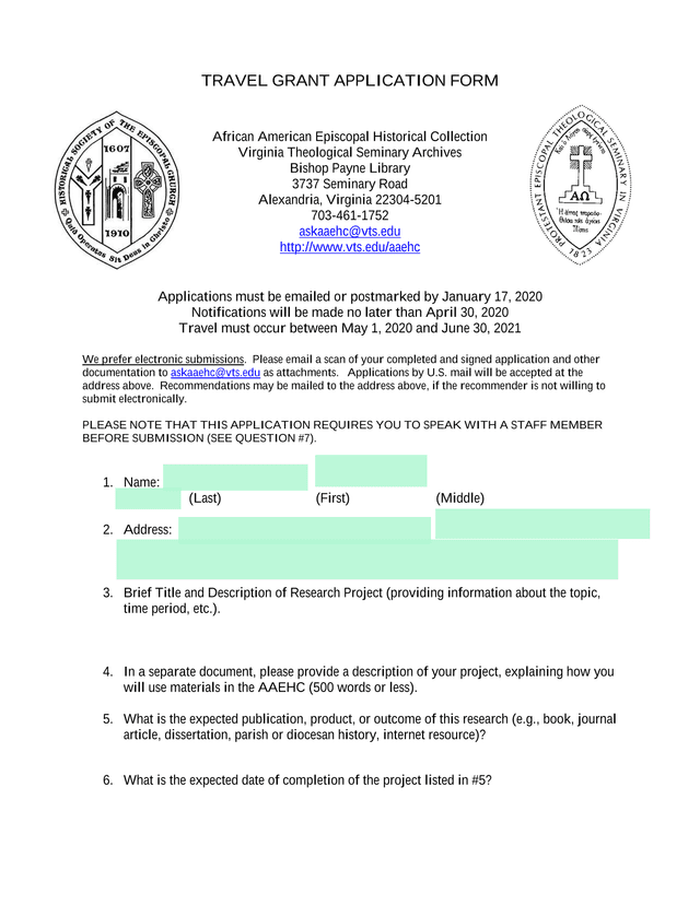 Travel Grant Application Form screenshot