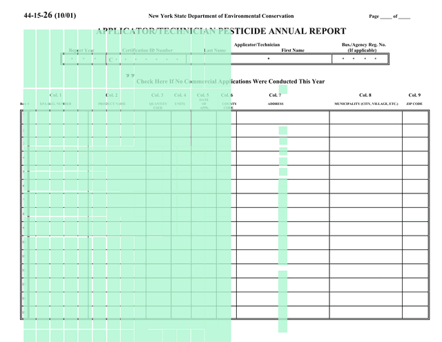 APPLICATORTECHNICIAN PESTICIDE ANNUAL REPORT screenshot