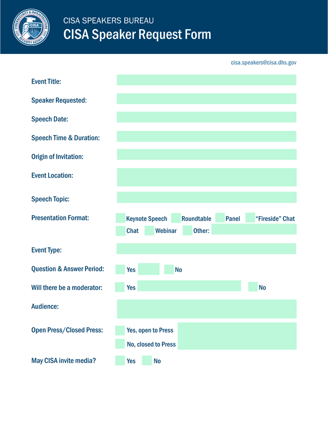 CISA Speaker Request Form screenshot