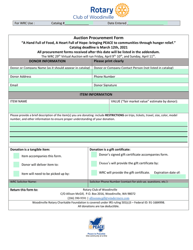 Auction Procurement Form screenshot
