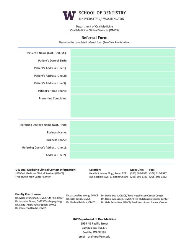 Oral Medicine Clinical Services (OMCS) Referral Form screenshot