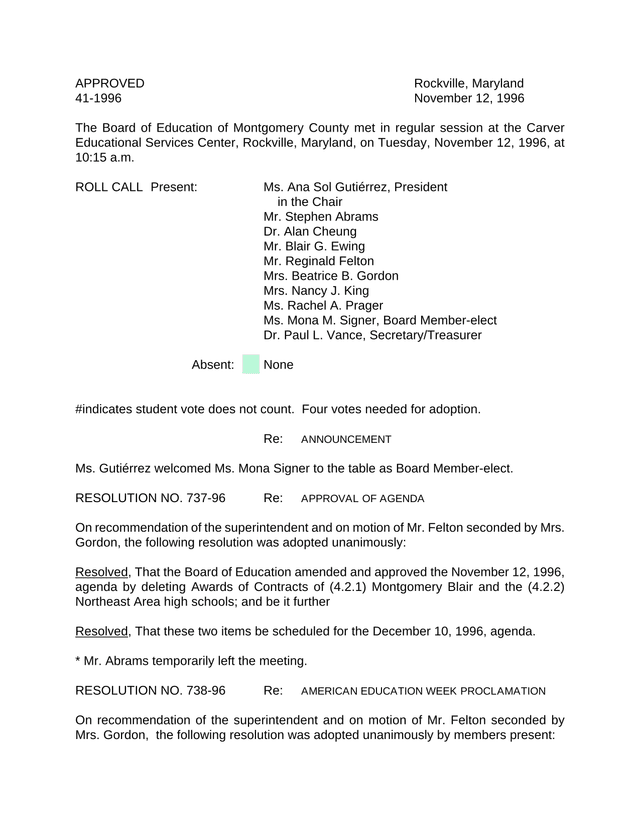 Board Of Education Meeting Minutes screenshot