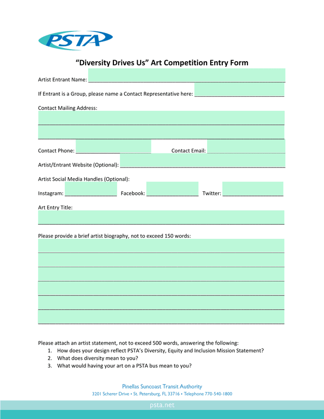 Diversity Drives Us Art Competition Entry Form screenshot