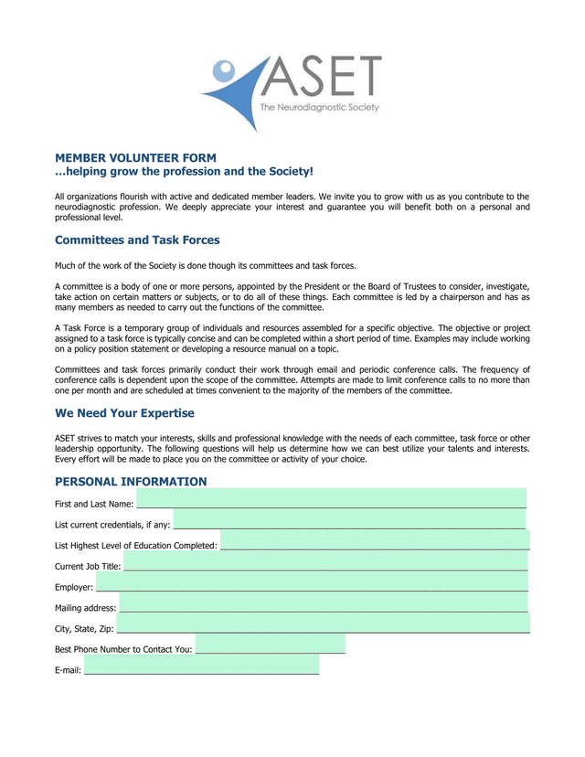 MEMBER VOLUNTEER FORM screenshot