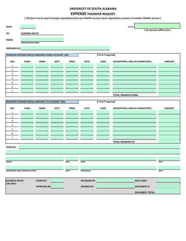 Expense Transfer Request screenshot