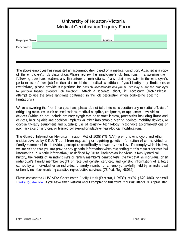 Medical CertificationInquiry Form screenshot