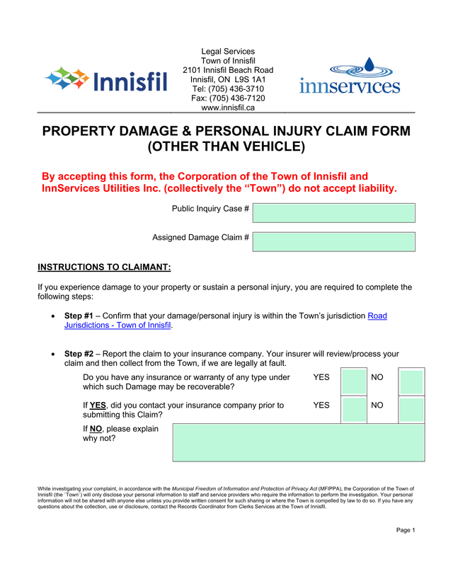 Property Damage  Personal Injury Claim Form (Other Than Vehicle) screenshot