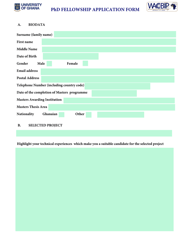 PhD Fellowship Application Form screenshot