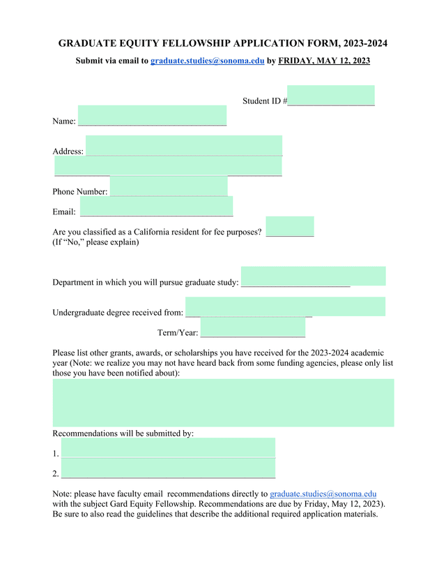 Graduate Equity Fellowship Application Form, 2023 2024 screenshot