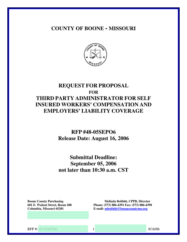 Request For Proposal For Third Party Administrator For Self Insured Workers Compensation And Employe screenshot