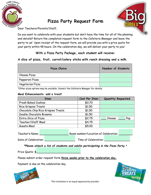 Pizza Party Request Form screenshot