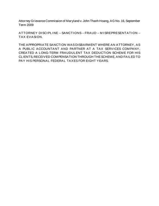 Attorney Grievance Commission Of Maryland V. John Thanh Hoang screenshot