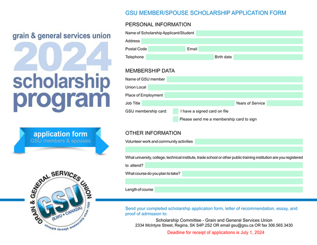 GSU MemberSpouse Scholarship Application Form screenshot