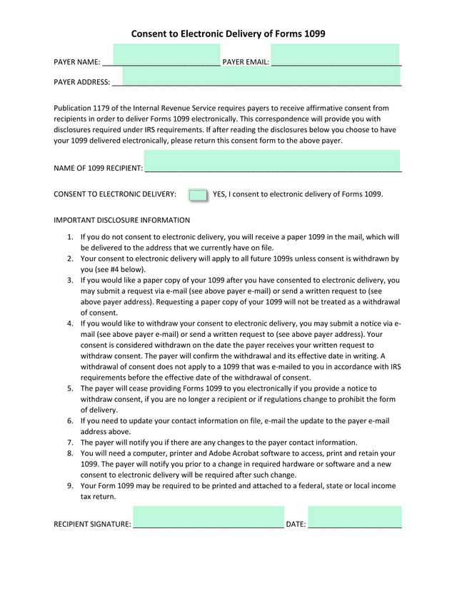 Consent To Electronic Delivery Of Forms 1099 screenshot
