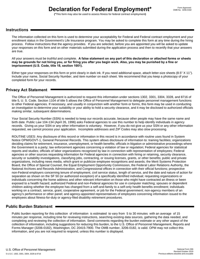 Declaration For Federal Employment screenshot