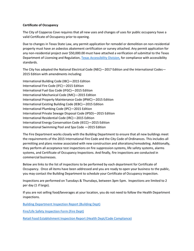Certificate Of Occupancy screenshot