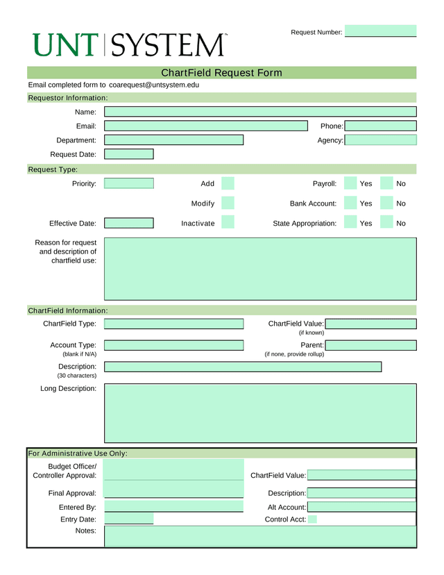 ChartField Request Form screenshot