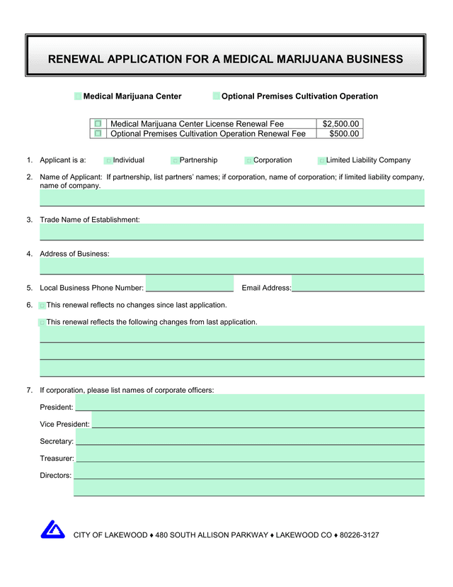 Renewal Application For A Medical Marijuana Business screenshot