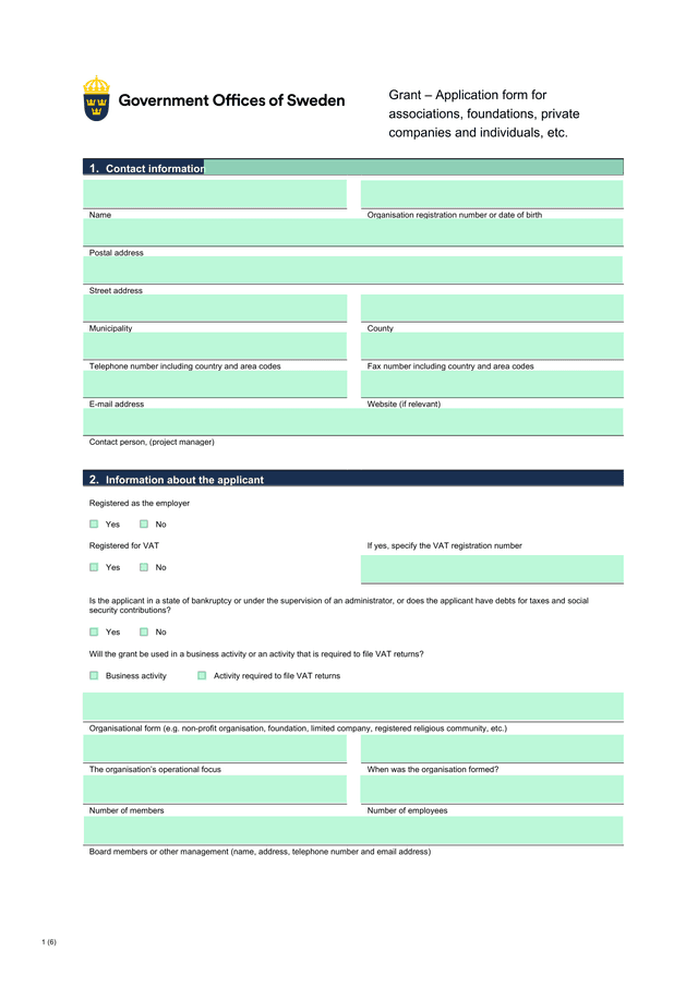 Grant  Application Form For Associations, Foundations, Private Companies And Individuals, Etc. screenshot