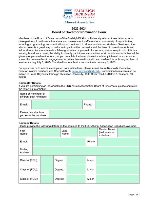 2023 2024 Board Of Governor Nomination Form screenshot