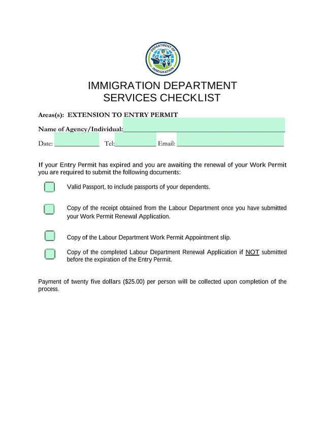 Immigration Department Services Checklist screenshot