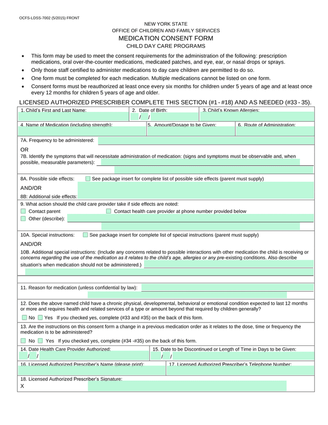 OCFS LDSS 7002 Medication Consent Form screenshot
