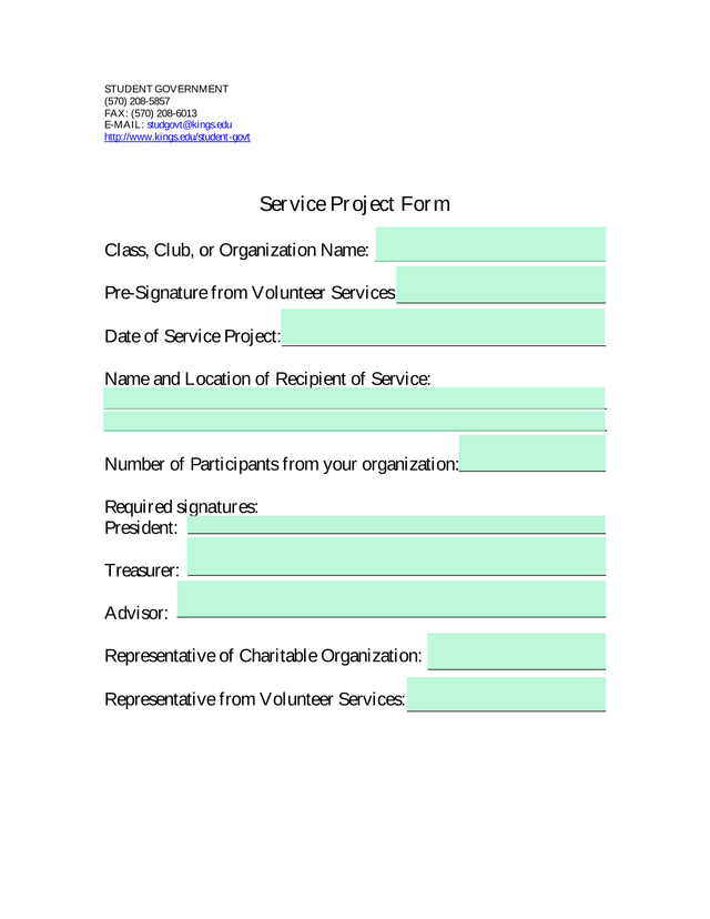 Service Project Form screenshot
