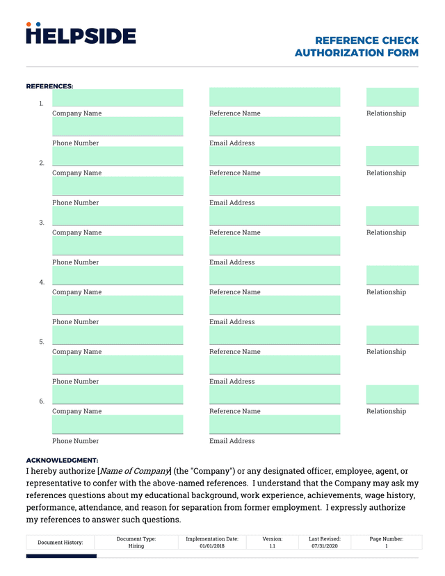 REFERENCE CHECK AUTHORIZATION FORM screenshot