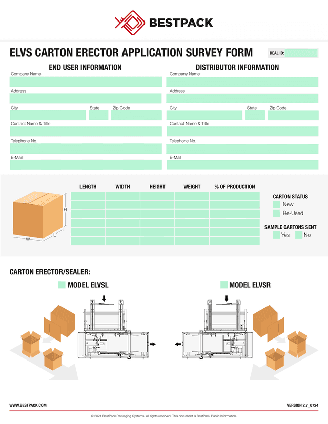 ELVS CARTON ERECTOR APPLICATION SURVEY FORM screenshot