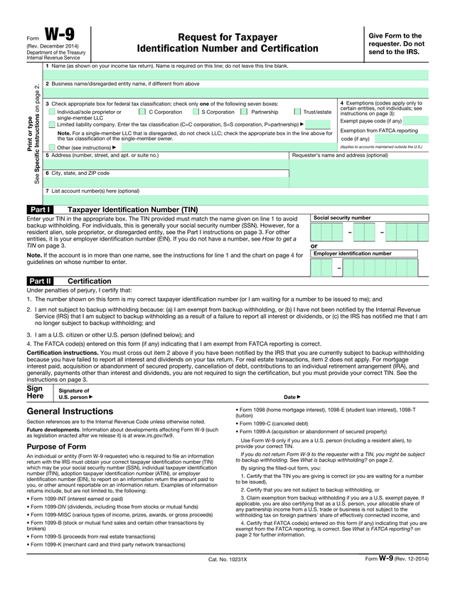 Form W 9 screenshot