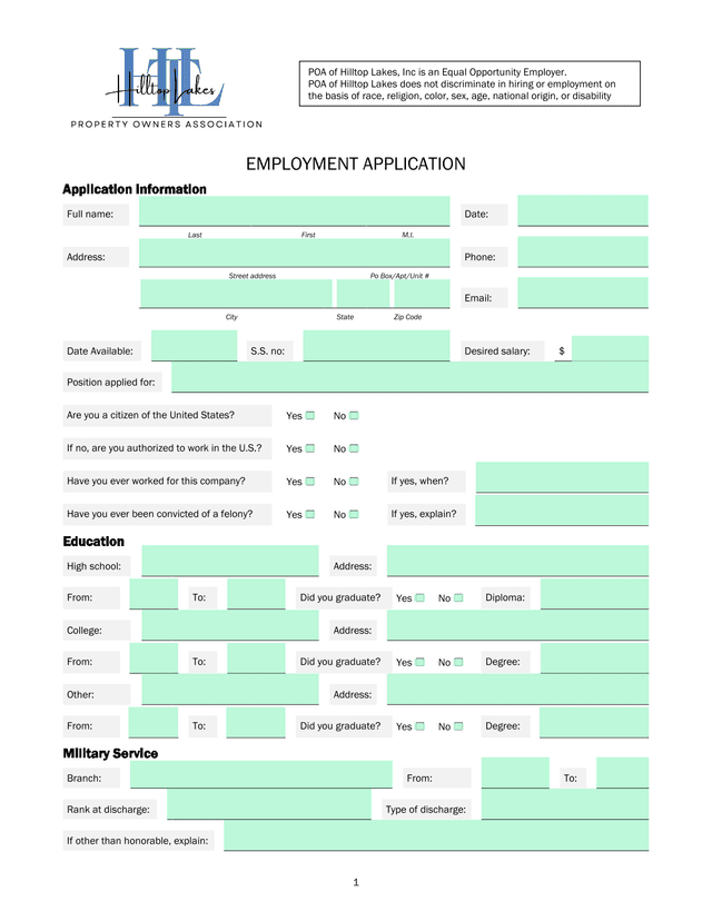 EMPLOYMENT APPLICATION screenshot