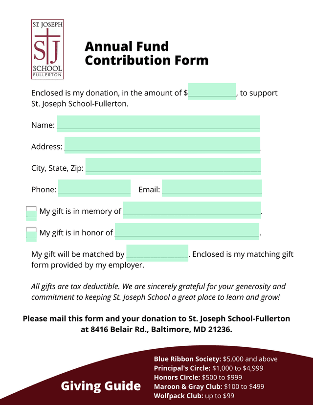 Annual Fund Contribution Form screenshot