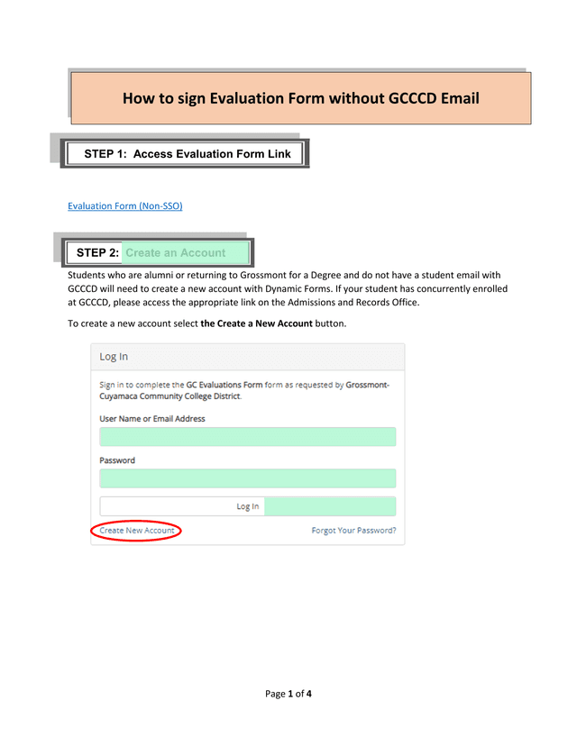 Evaluation Form (Non SSO) screenshot