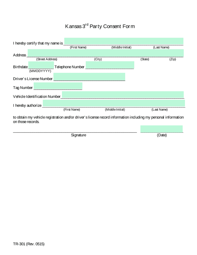 Kansas 3rd Party Consent Form screenshot