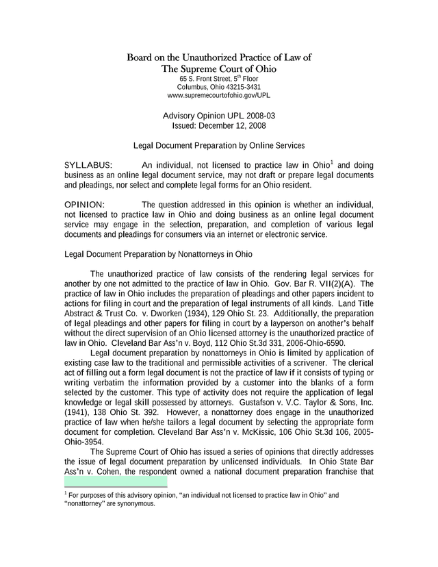 Advisory Opinion UPL 2008 03 screenshot
