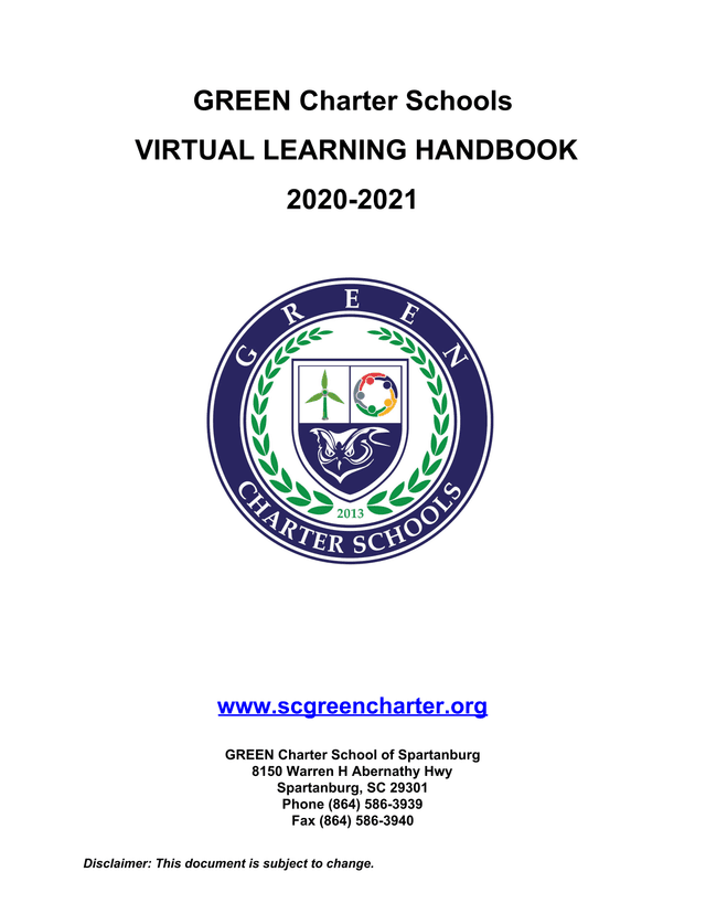GREEN Charter Schools Virtual Learning Handbook screenshot