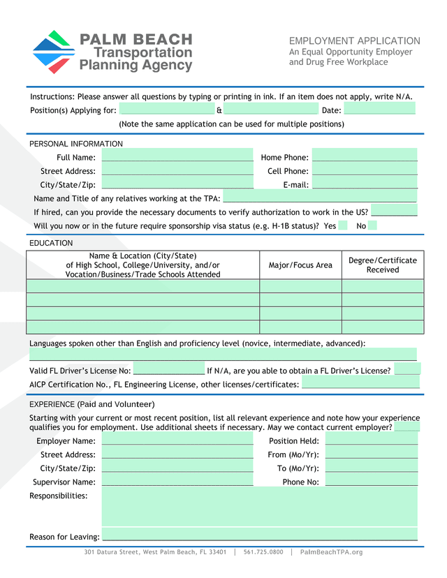 Employment Application screenshot
