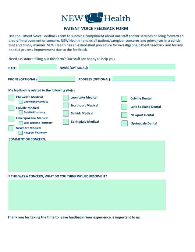 Patient Voice Feedback Form screenshot