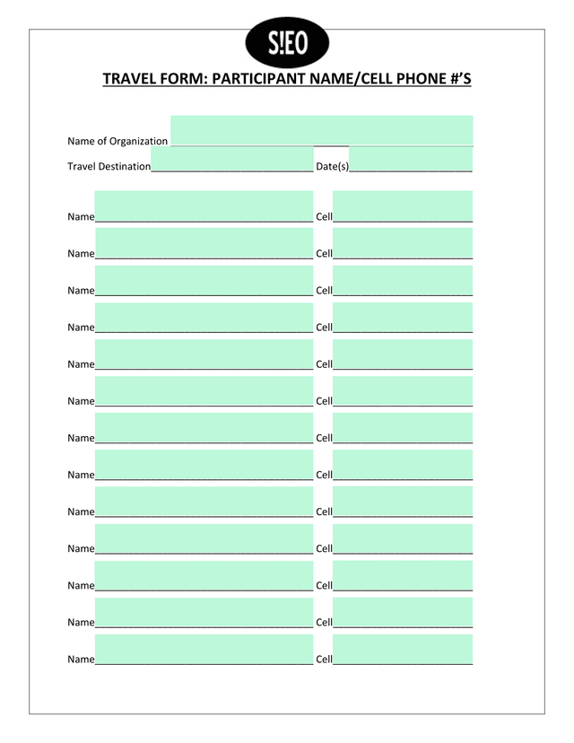 TRAVEL FORM PARTICIPANT NAMECELL PHONE S screenshot